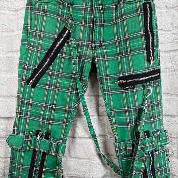 Tripp NYC Plaid Bondage Unisex Size 30 Pants Punk Green Tartan Daang Goodman - Picture 8 of 10